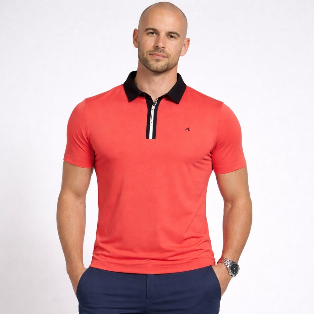Redvanly Monroe Polo Shirt Men Large Coral SS Athletic 4 Way Stretch R2524